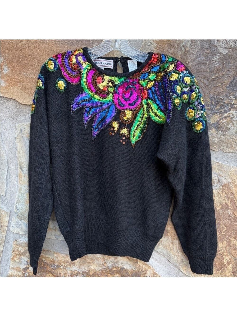 Vintage Westbound Silk Angora 80s Holiday Party Sequin Christmas Sweater M
